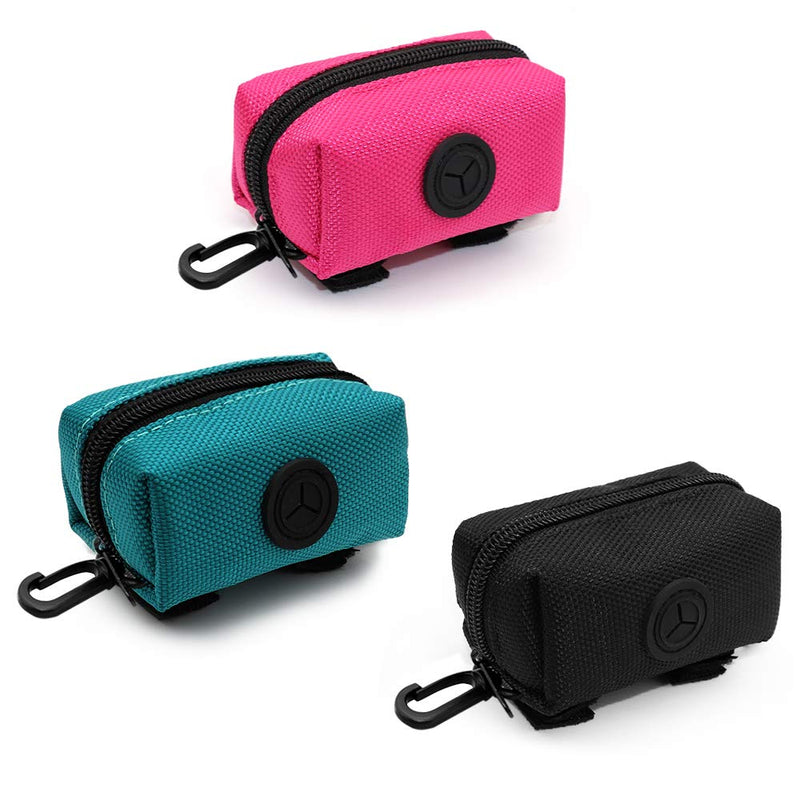 SLOSN 3 Pack Pet Waste Bag Dispenser Dog Poop Bag Holder with Zippered Portable Dog Poop Bag Holder with Hook for Leash,Great Accessory for Walking, Running with Dog RoseRed Green Black - BeesActive Australia