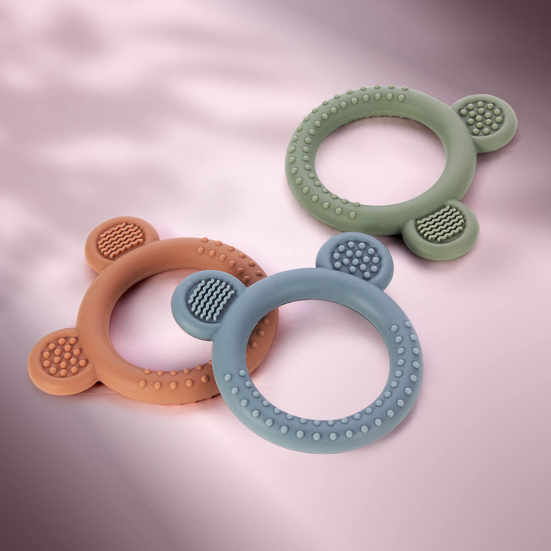 Eascrozn Baby Teething Toys for Babies 0-6 Months Set of 3, Baby Toys 6 to 12 Months, BPA Free Soft and Textured Bear Ring Silicone Teether Relief Soothing Sore Gums Chew Infant Toys - BeesActive Australia