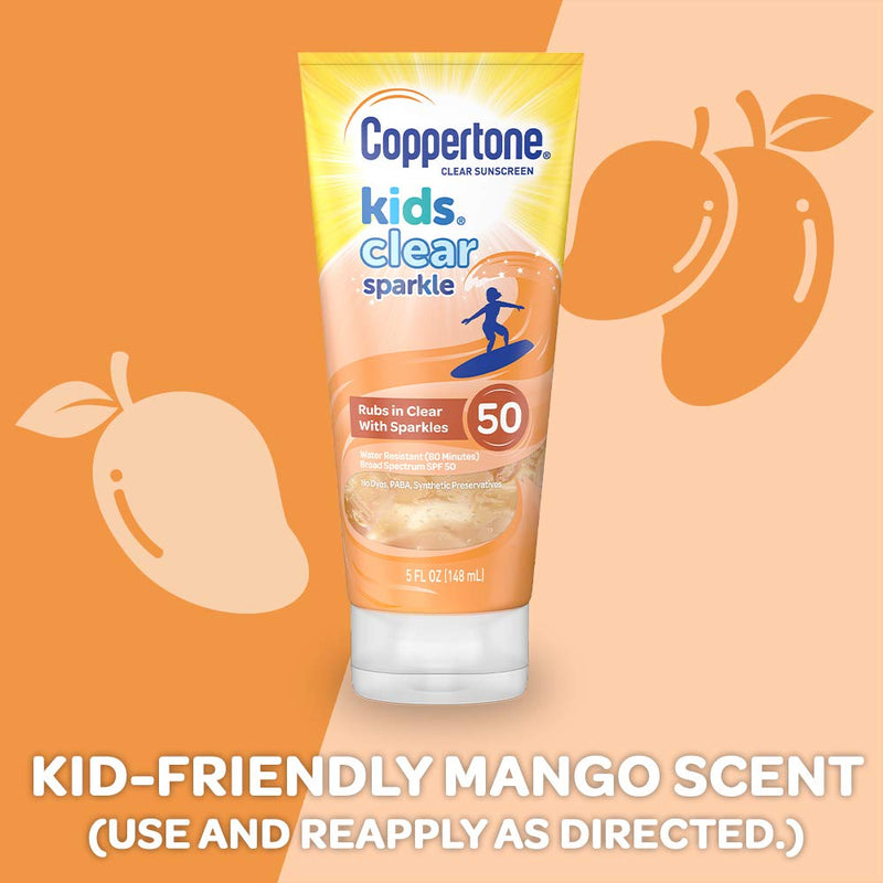 Coppertone Kids Clear Sparkle SPF 50 Sunscreen Lotion, Water Resistant, Reef Friendly (Octinoxate & Oxybenzone Free), Cooling, Moisturizing, Broad Spectrum UVA/UVB Protection, 5 Fl. Ounces - BeesActive Australia