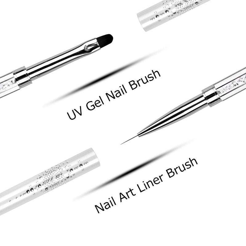 Ycyan 1Pcs Dual-ended Nail Design Brush Rhinestone Handle UV Gel Nail Brush Professional Nail Art Tools - BeesActive Australia