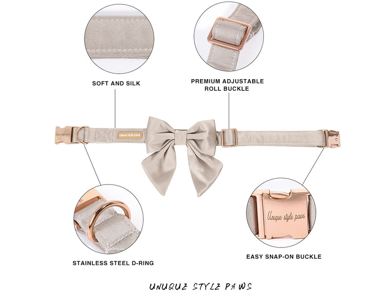 Unique style paws Silk Dog Collar Adjustable Durable Dog Collar with Bow Wedding Bowtie Collar for Small Medium Large Dogs L Wedding Champagne - BeesActive Australia