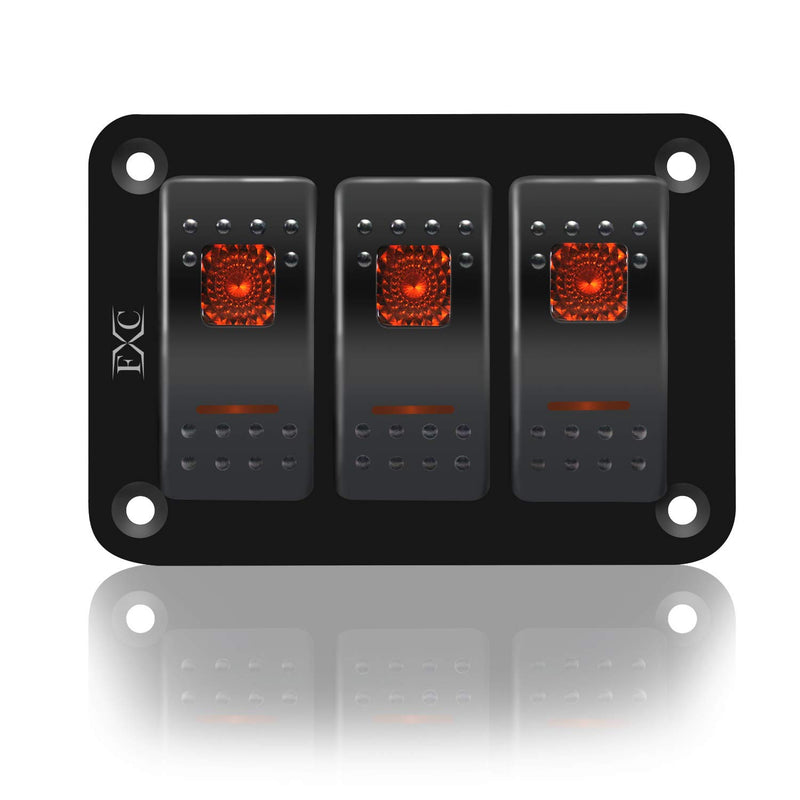 [AUSTRALIA] - FXC Rocker Switch Aluminum Panel 3 Gang Toggle Switches Dash 5 Pin ON/Off 2 LED Backlit for Boat Car Marine 