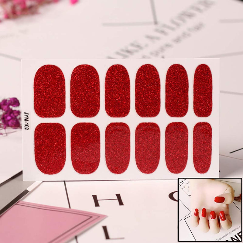 SILPECWEE 6 Sheet Adhesive Nail Art Wraps Stickers Tips Glitter Solid Color Nail Decals Design Manicure Polish Strips Set and 1Pc Nail File - BeesActive Australia