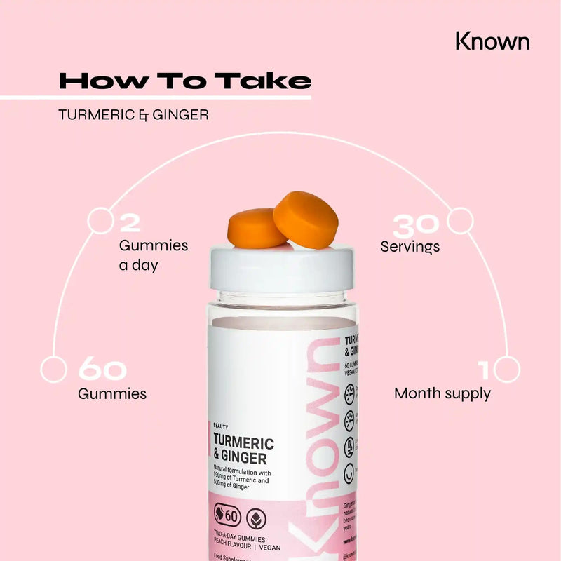 Vegan Turmeric & Ginger Vitamin Gummies by Known Nutrition | 60 Two-a-Day Gummies (One Month�s Supply) | Vegan Food Supplement with Natural Botanical Extract | 100% Natural Peach Flavoured 1 - BeesActive Australia