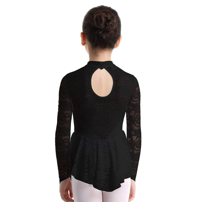 [AUSTRALIA] - easyforever Kids Girls Figure Skating Roller Skater Leotard Dress Floral Lace Long Sleeve Tutu Skirt Dancewear Black 13-14 