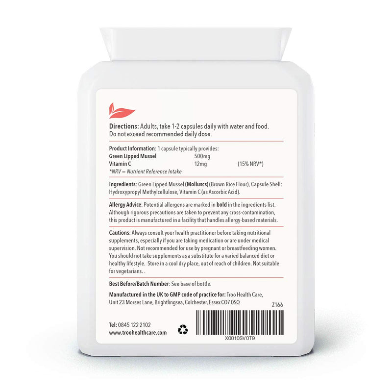 Green Lipped Mussel Supplement 500mg - 90 Capsules - High Grade New Zealand Sourced Green Mussel Extract Enhanced with Vitamin C for Collagen Formation Joint and Bone Support - Co2 Extracted for Maximum Lipid Content - No Fillers - BeesActive Australia