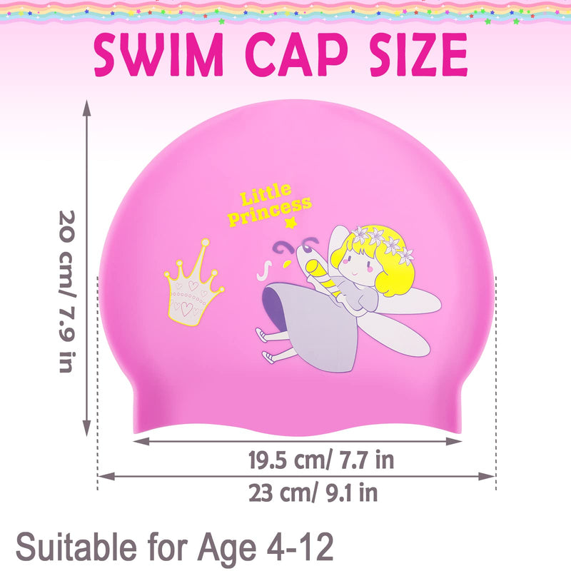 KFFPET 2 Pack Kids Swim Cap (Age 4-12), Durable Waterproof Silicone Swimming Cap for Kids Long Hair Short Hair, Children Cartoon Swimming Hat for Boys Girls purple & pink - BeesActive Australia