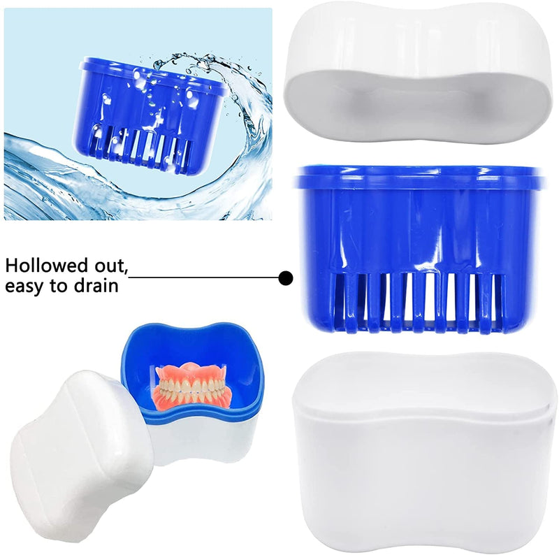 Denture Case Set, LONTOM 2 Denture Bath Cups 2 Denture Cleaner Brushes 2 Portable Toothbrush Box, Strainer Basket Retainers Denture Care Bath Box for Dentures, Braces, Mouth Guard Traveling (Random) - BeesActive Australia