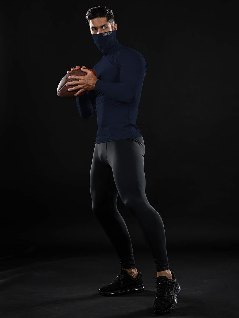 DRSKIN MASK Turtleneck Compression Shirts Top Dry Sports Baselayer Running Long Sleeve Thermal Cold Men Small Turtleneck Sdna10-dark Navy - BeesActive Australia