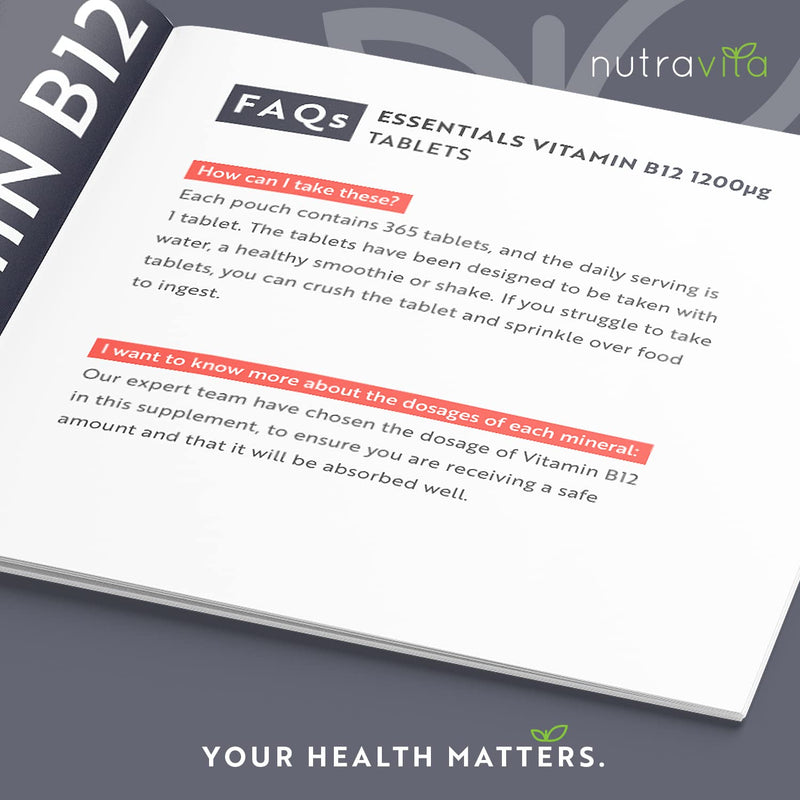 High Strength Vitamin B12 1200mcg Tablets - 365 Vegan Methylcobalamin Vitamin B Tablets - Contributes to The Reduction of Tiredness and Fatigue - VIT B12 - Made in The UK by Nutravita - BeesActive Australia