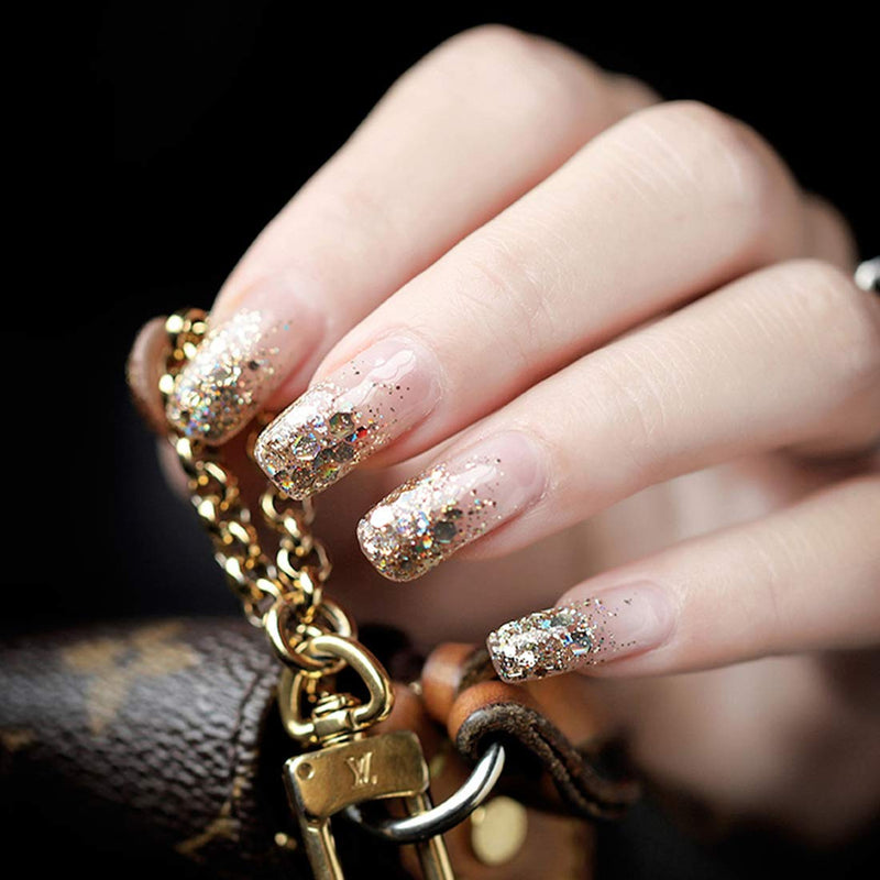 28g/Box Champagne Color Shine Glitter Hexagon Sequins Paillette Dip Powder Nails Dipping Nails Long-lasting Nails No UV Light Needed (HJ-ND064B-No.137) Dip-No.137 - BeesActive Australia