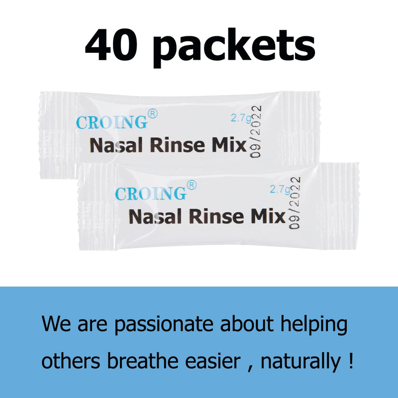 CROING - 40 x Sinus Rinse Mix + 1x Nasal Wash Bottle (300ml)+1 x Spray Bottle (50ml), Nasal Rinse Kit , Neti Pot , Nasal Irrigation - BeesActive Australia