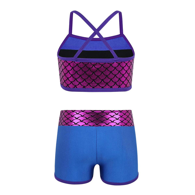 [AUSTRALIA] - iiniim Kids Girls 2 Piece Dance Sports Outfit Top with Shorts Set for Gymnastics Leotard Dancewear Swimwear Activewear Mermaid Scales Blue 7 / 8 