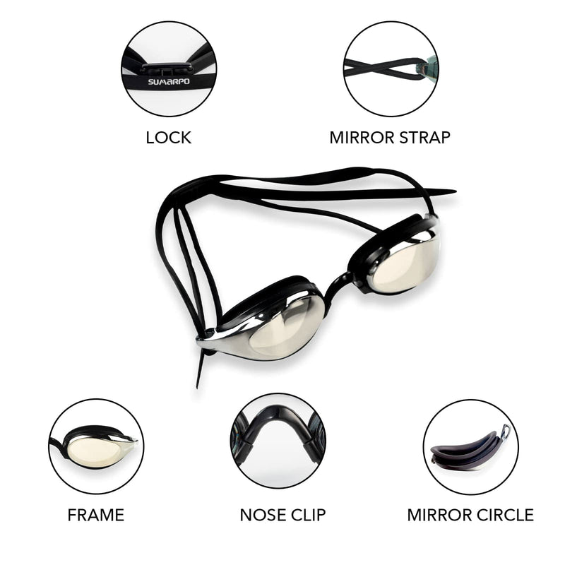 SUMARPO Swimming Goggles Anti-Fog Goggles 180°Clear Field of View Suitable for Men Women Adults Teens With 4 Nose Clips Plate With Silver - BeesActive Australia