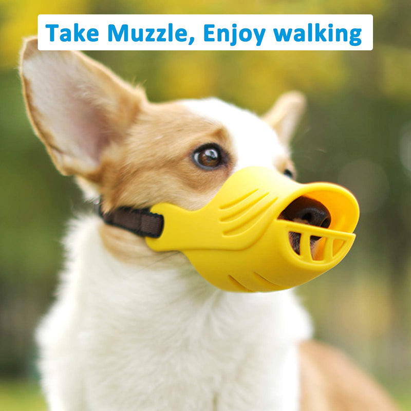Dog Muzzle, Soft Duck Silicone Mouth Cover with Adjustable Strap for Small Medium Dogs, Best to Prevent Barking, Biting, and Chewing XL Yellow - BeesActive Australia