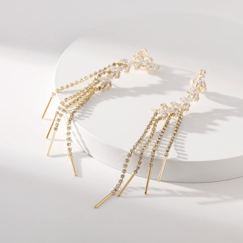 Tassel Ear Cuff Earrings for Women - Rhinestone Copper Ear Clip - BeesActive Australia