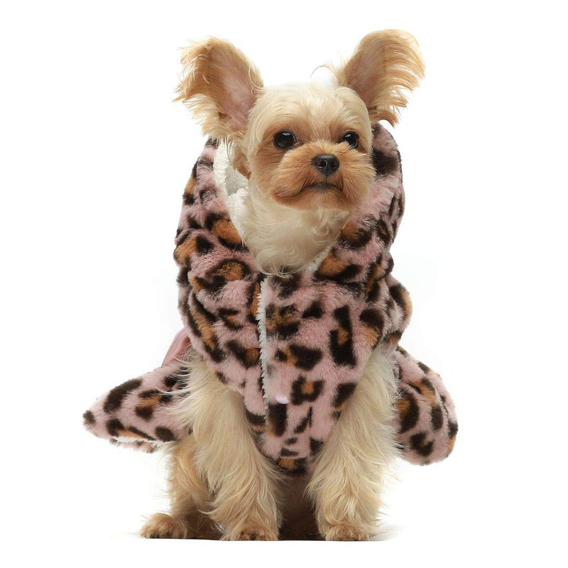 Fitwarm Fluffy Faux Fur Leopard Dog Coats Pet Jackets Cat Winter Clothes Hoodies Pink S - BeesActive Australia