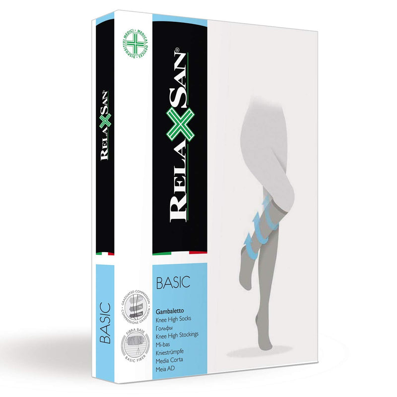 RELAXSAN Basic 750 - light support knee high socks 10-15 mmHg, 100% Made in Italy Large Black [Set 2 Pairs] - BeesActive Australia