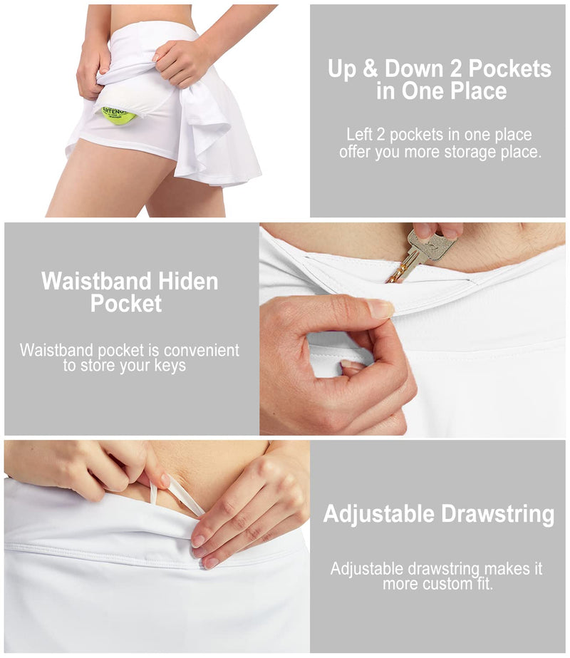 Cityoung Women's Pleated Tennis Skirt High Waist Active Skorts Skirt with Pocket for Running Golf Workout White X-Small - BeesActive Australia