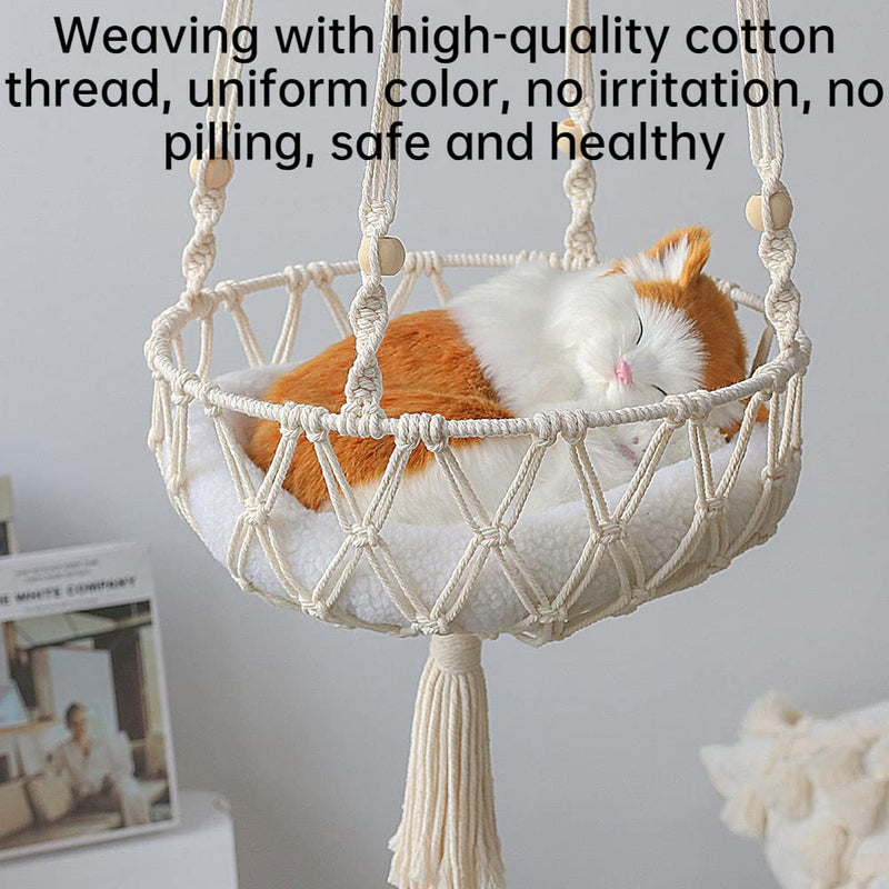 SSDH Hand Knitted Pet Hammock Cat Cage Swing Hanging Bed Pet Tassel Design Cat Nest Interior Elegant Tapestry Decoration Pet Cat House Personality Home Hammock B - BeesActive Australia