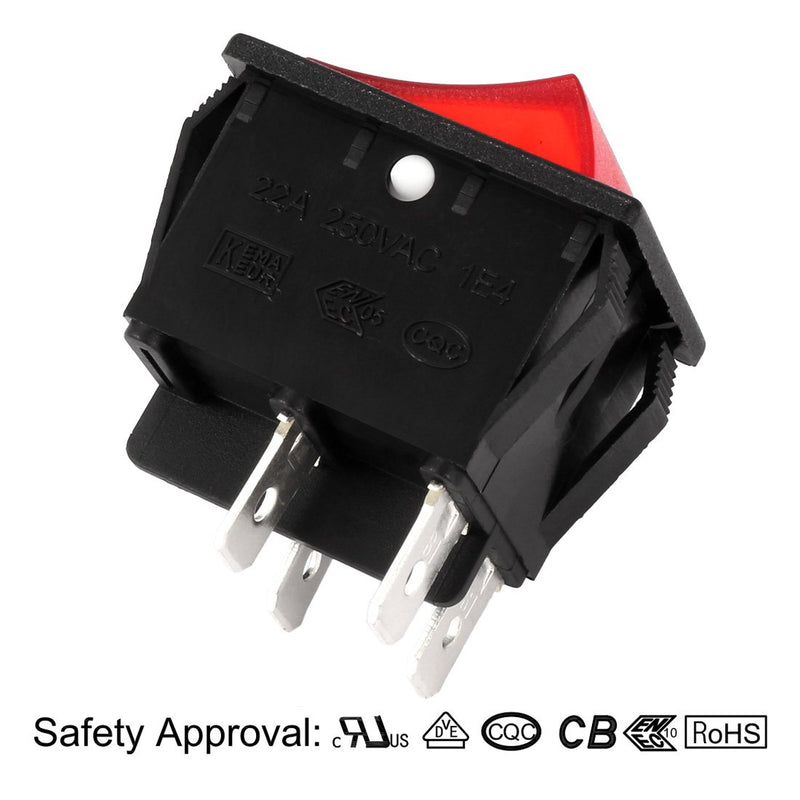 [AUSTRALIA] - uxcell 5Pcs AC 16A/125V 16A/250V DPST 4Pin 2 Position I/O On/Off LED Light Boat Red Backlit Rocker Switches 