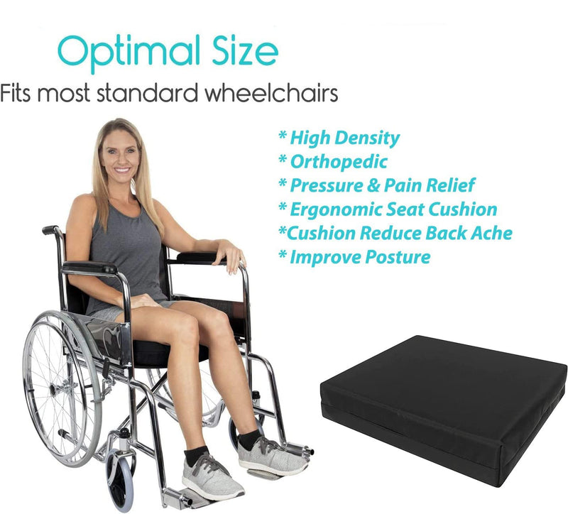 Wheelchair Cushion - Seat Pad for Coccyx, Orthopedic Back Support, Sciatica & Tailbone Pain Relief - Waterproof Wheelchair Black Pressure Cushion Foam for Sores and Ulcers (18" x 16" x 4") 18" x 16" x 4" - BeesActive Australia