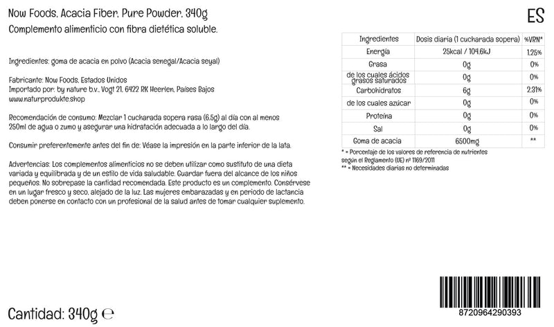 Now Foods, Acacia Fiber, Natural Dietary Fiber, 240g Vegan Powder, Lab-Tested, Soy Free, Gluten Free, Vegetarian, Non-GMO - BeesActive Australia