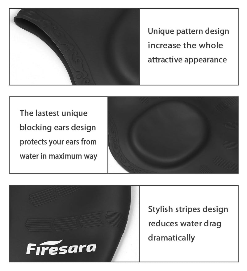 [AUSTRALIA] - Firesara Swim Cap Swimming Goggles, Swimming Cap for Long Hair Swimming Glasses Anti Fog UV Protection for Adults Youth Men Women Boys Kids with Nose Clip Ear Plugs Sets black 