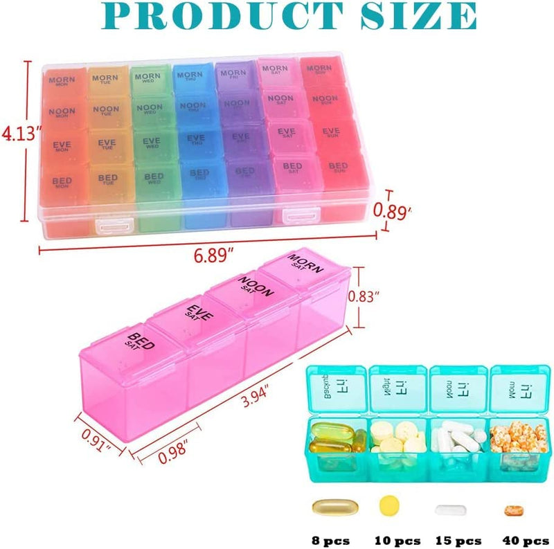 Large Pill Box 7 Days 4 Compartment Medicine Organizer Daily Pill Case Container 4 Times a Day to Hold Vitamins - BeesActive Australia