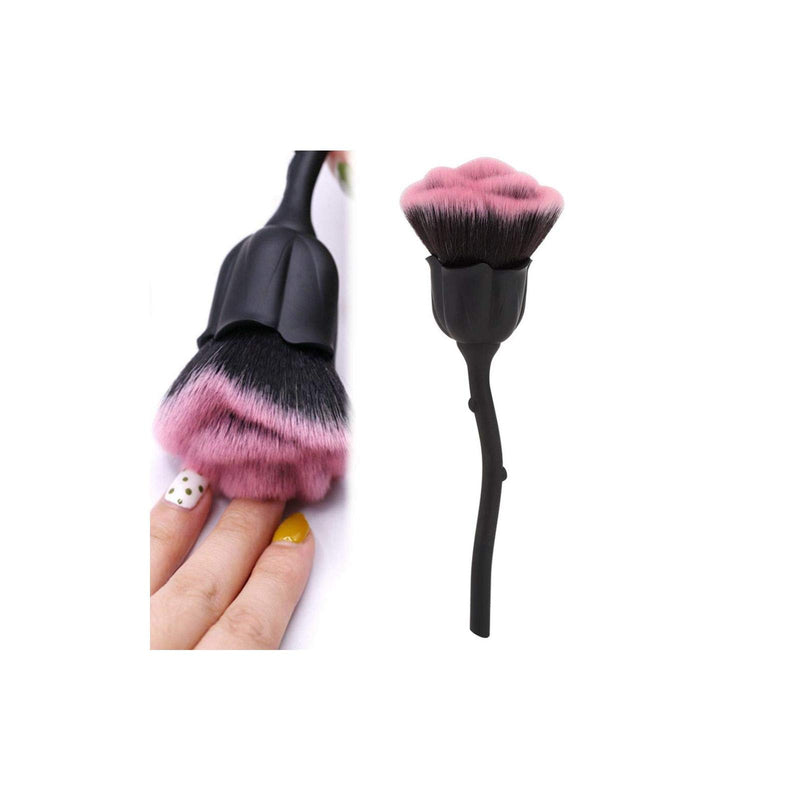 NITRIP Rose Shape Long Handle Nail Art Brush Manicure Nail Polishing Dust Powder Removal Brush(Black+Pink) Black+Pink - BeesActive Australia