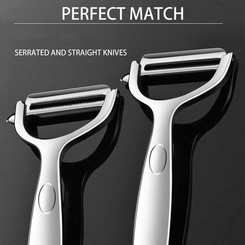 Vegetable Peeler Potato Peeler, Heavy 0.24Ib Stainless Steel Non-Slip Handle and Sharp Blades, Set Of 2 (1 Straight 1 Serrated Blade) Collaborative Work Perfect Peeling of all Crusts and Soft Skins Heavy Duty 6.29 "x 2.36 "x0.9" - BeesActive Australia