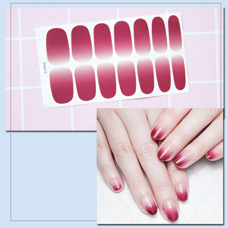 WOKOTO 8 Sheets Adhesive Nail Art Polish Decals Tips With 1Pc Nail File Solid Color Nail Wraps Stickers Strips Set Manicure Design KIT2 - BeesActive Australia