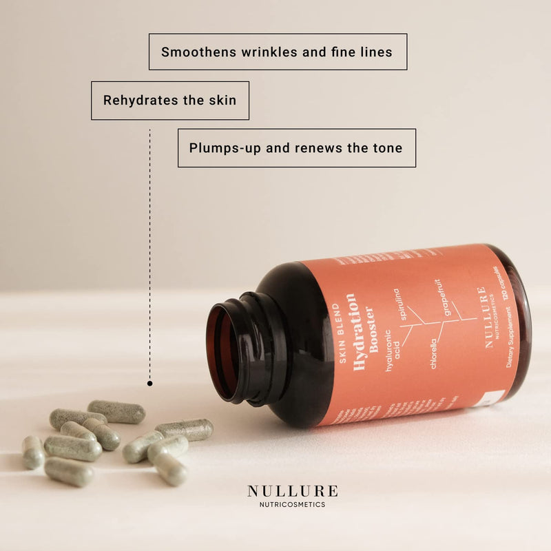 Hyaluronic Acid Nullure I Anti-Aging � Hydration � Skin Tone I Vegan Formula I - Hyaluronic Acid + Spirulina + Chlorella + Vitamin B3 + Black Radish + Grapefruit - 120 Capsules (2 Months) - BeesActive Australia