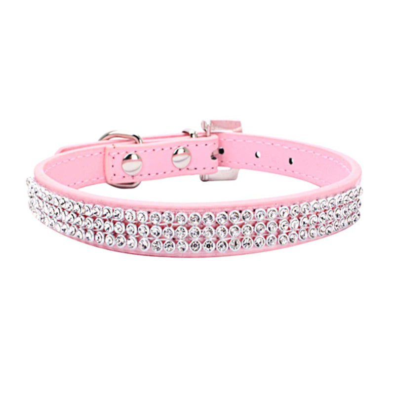 THAIN Rhinestones Dog Cat Collar Bling Diamond with Rhinestone Crown Decoration for Small Medium Large Dogs S(Length 10"-13") Pink - BeesActive Australia