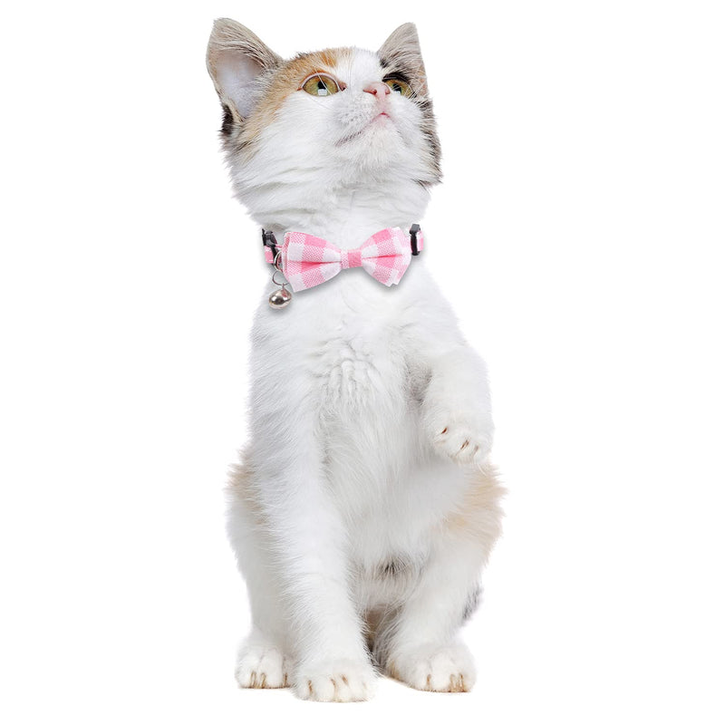 Lamphyface 2 Pack/Set Cat Collar Breakaway with Cute Bow Tie and Bell Plaid Flower for Kitty Adjustable Safety pink - BeesActive Australia