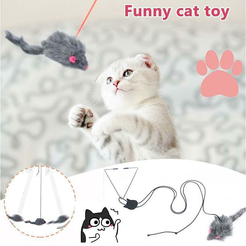 Cat Toy Rope Mouse Play Supplies, Hanging Retractable Cat Catching Mouse Toy, Funny Door Hanging Bouncing Mouse Retractable Plush Mice Cat Interactive Toy Black - BeesActive Australia