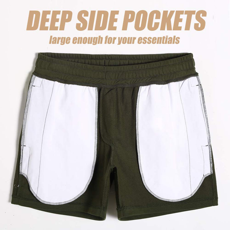 maamgic Mens Athletic Gym Shorts 5.5" Elastic Waist Casual Pajama Pocket Jogger Men Workout Short Pants X-Small Army Green - BeesActive Australia