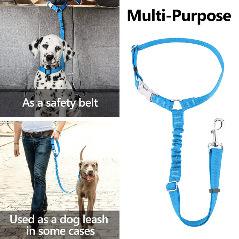 Plutus Pet Dog Seat Belt for Car Headrest, Reflective and Adjustable Restraint with Elastic Bungee for Safety, Vehicle Seatbelt Harness for Small Medium Large Dogs and Cats Blue - BeesActive Australia