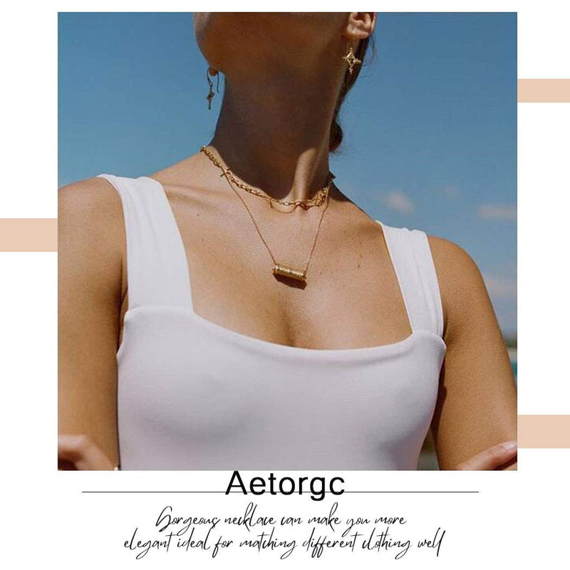 Aetorgc Simple Layered Necklace Chain Love Pendant Necklaces Jewelry for Women and Girls (Silver) Silver - BeesActive Australia