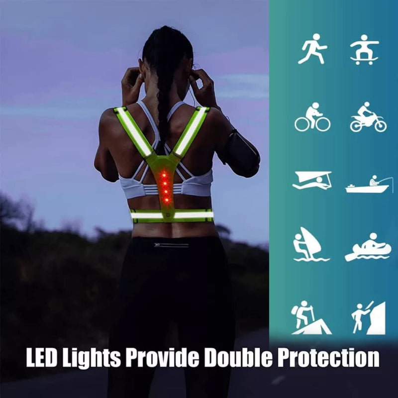 LED Reflective Vest Gear/Running Biking Cycling Reflective Night Vest Green/6 Hours use time/USB Rechargeable/Adjustable Fit/LED Reflective Safety Vest for Men Women and Kids (GREEN) - BeesActive Australia