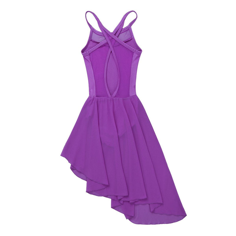 inlzdz Kids Girls Spaghetti Shoulder Straps Cutout Back Leotard Dress Ballet Modern Lyrical Dance Gymnastic Wear 3-4 Purple - BeesActive Australia