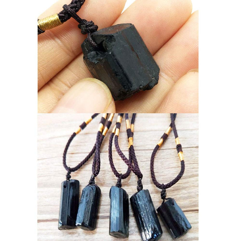 Comidox 2Pcs Natural Black Tourmaline Stone Pillar Pendant Necklace Tourmaline Amulet Natural Free Form Crystal Healing Pendant - BeesActive Australia