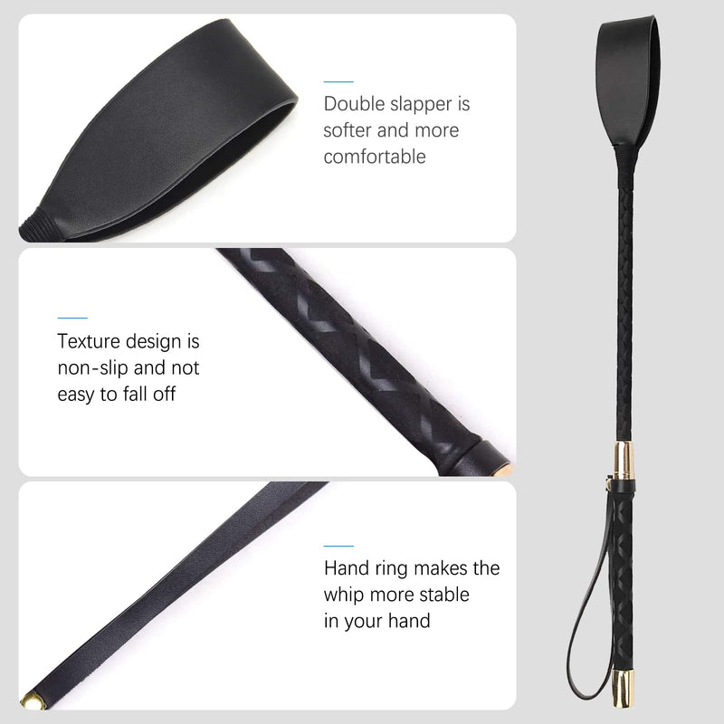 TWGJM 12 Inch Horse Whip, Genuine Leather Riding Crop for Equestrian Training, Black Riding Whip Jump Bat with Double Slapper - BeesActive Australia