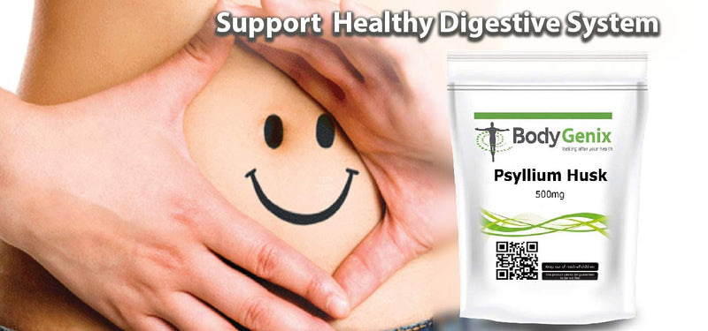 Psyllium Husk 500mg Capsules Bodygenix UK Rich Fibre Source Weight Loss Control (120) 120 - BeesActive Australia
