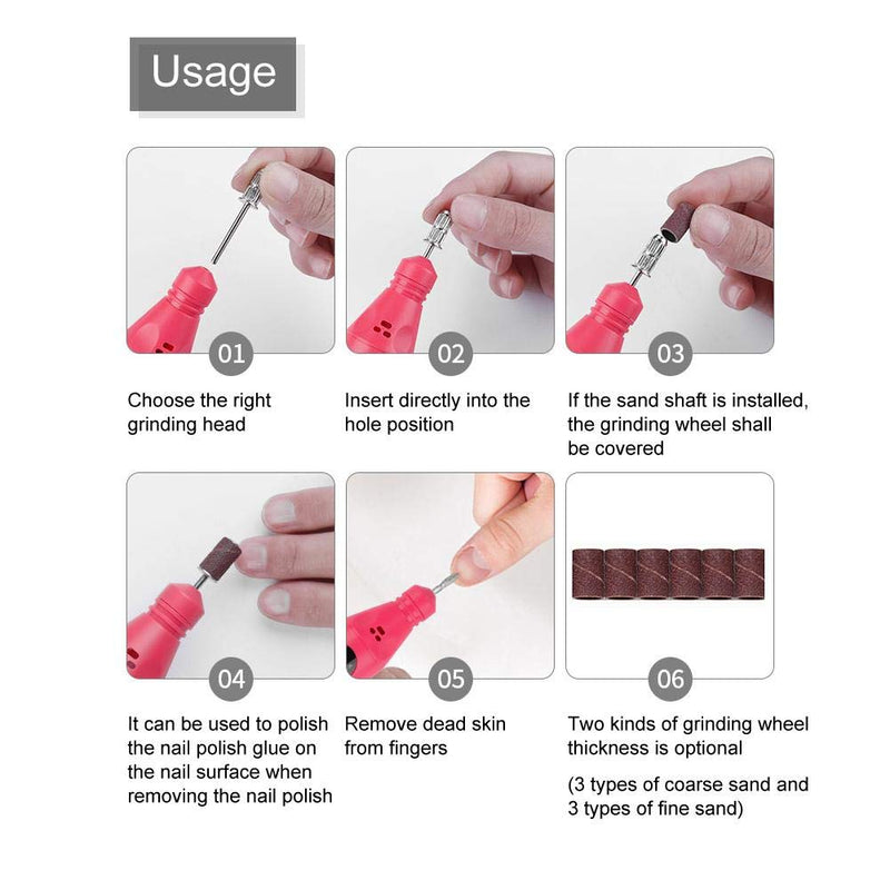 Electric Nail Drill Kit, USB Portable Electric Nail Drill Machine Manicure Manicure Pedicure Polishing Shape for Exfoliating, Grinding, Polishing, Nail Removing, Acrylic Nail Tools(Rose Red) - BeesActive Australia