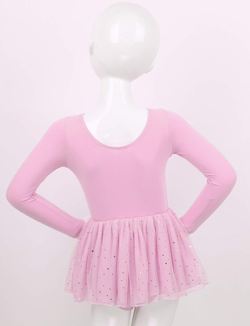 [AUSTRALIA] - easyforever Kids Girls Long Sleeve Chiffon Ballet Dance Tutu Dress Gymnastic Skating Leotard Skirt Dancing Clothes Pink 7 / 8 
