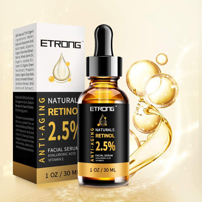 Retinol Serum,ETRONG High Strength Anti-aging Serum with 2.5% Retinol,Hyaluronic Acid and Vitamin E for Face Acne (30ml) 30 ml (Pack of 1) - BeesActive Australia