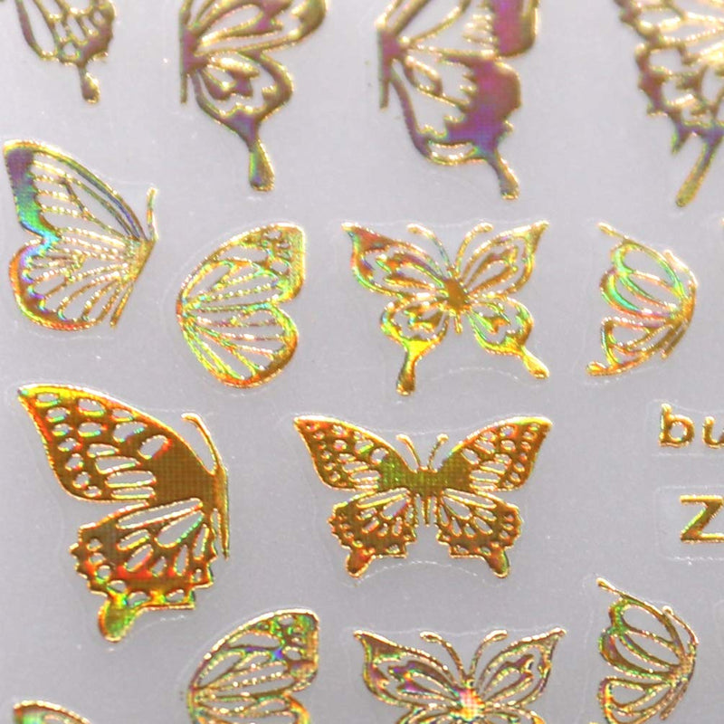 Gold Butterfly Stickers for Nails Maple Leaf Nail Art Self Adhesive Sticker Holographic 3D Nail Decals Laser Nail Foil DIY Nail Art Decorations for Girls Women - BeesActive Australia