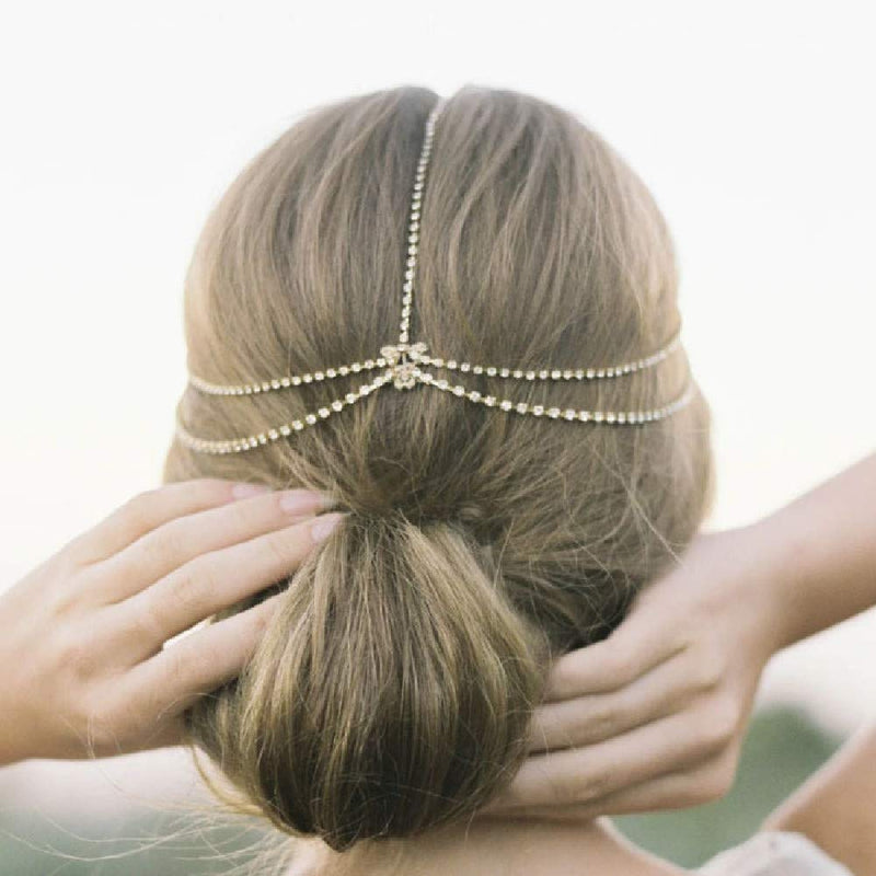 Wekicici Boho Rhinestones Head Chain for Women and Girls Rhinestones Multi Layered Tassel Hair Accessories for Wedding Brides Bridesmaid Exotic Princess Hair Jewelry (Silver) Silver - BeesActive Australia