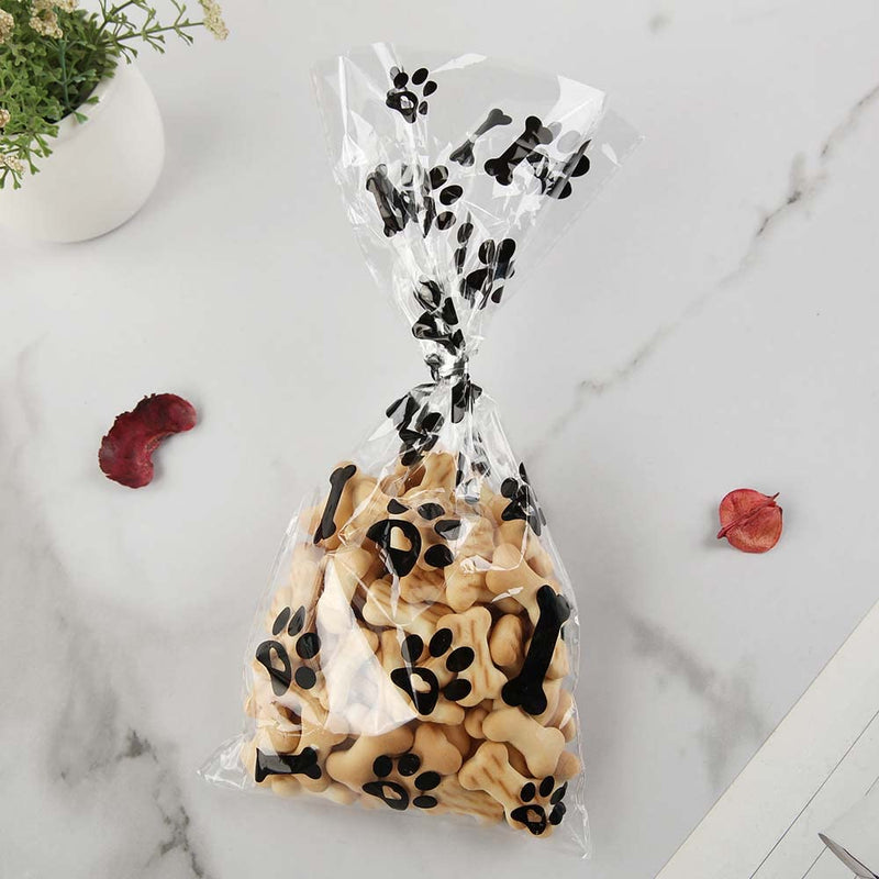 Mosoisy 100 Pack Paw Print Clear Plastic Cellophane Bags - Dog Paw Treat Bags 10.5X5" With Ribbon and Twist Ties Dog Gift Bags Candy Bags Cookie Bags Treat Bags with Ties and Ribbon Cellophane Treat Bags for Dog Party Favor and Supplies - BeesActive Australia